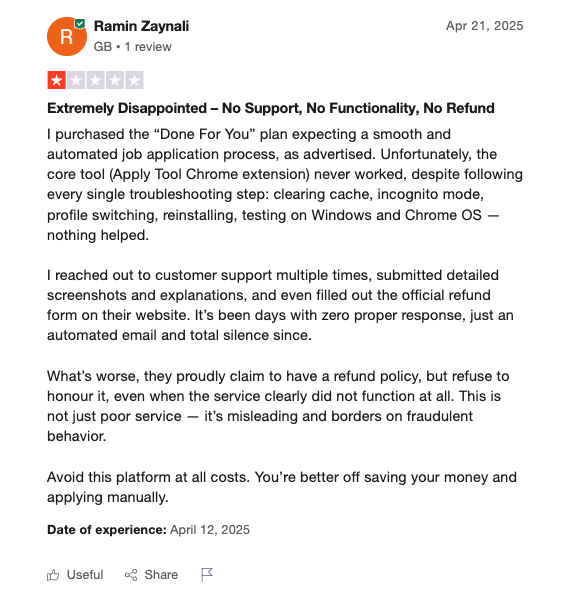 TrustPilot Review of LoopCV - Decepcionante 